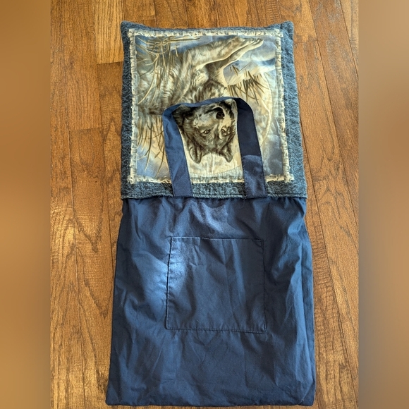 Handmade Quilted Wolf Shoulder Tote Bag blue Cotton, New - Picture 3 of 9